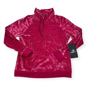 NEW Foray Golf Velvet‎ Funnel Neck Sweatshirt Rosewood Womens XL Drawstring